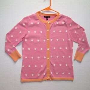 Boston Proper Womens Sz S Sweater Cardigan Pink Silk Blend Buttons up Polka Dot